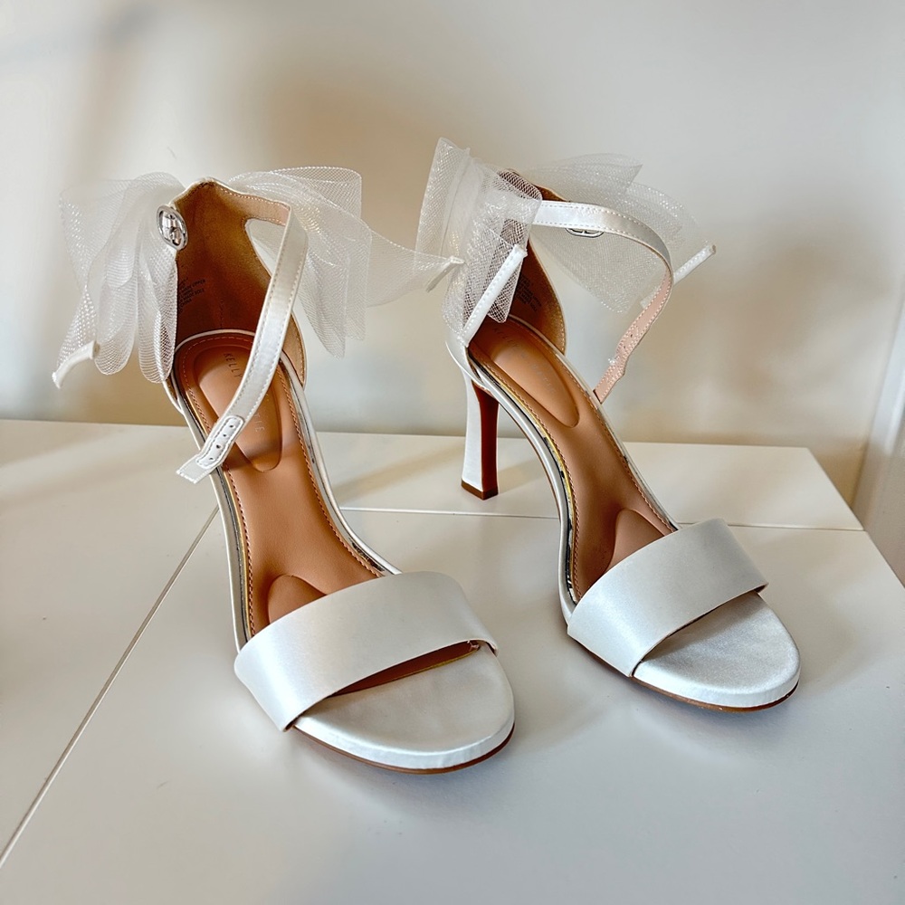 Kelly & Katie Satin White Heels with Tulle Accents